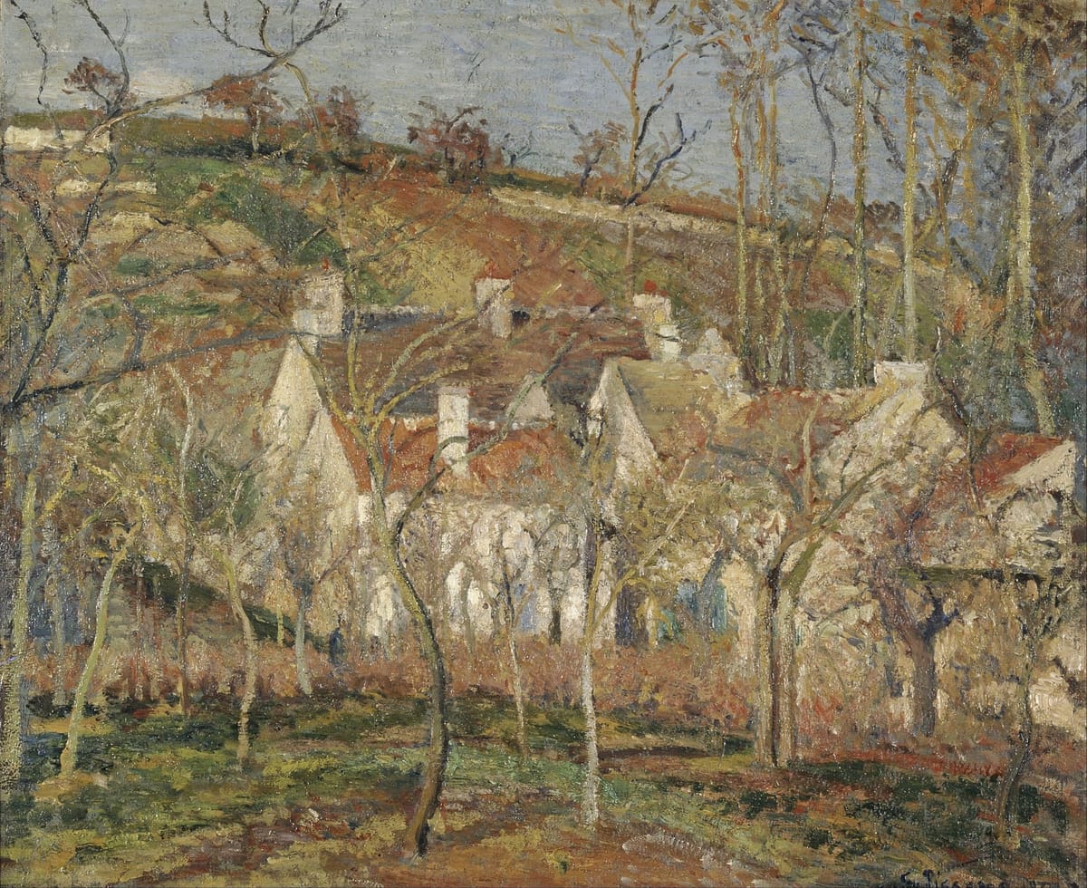 Les Toits rouges, coin de village, effet d'hiver